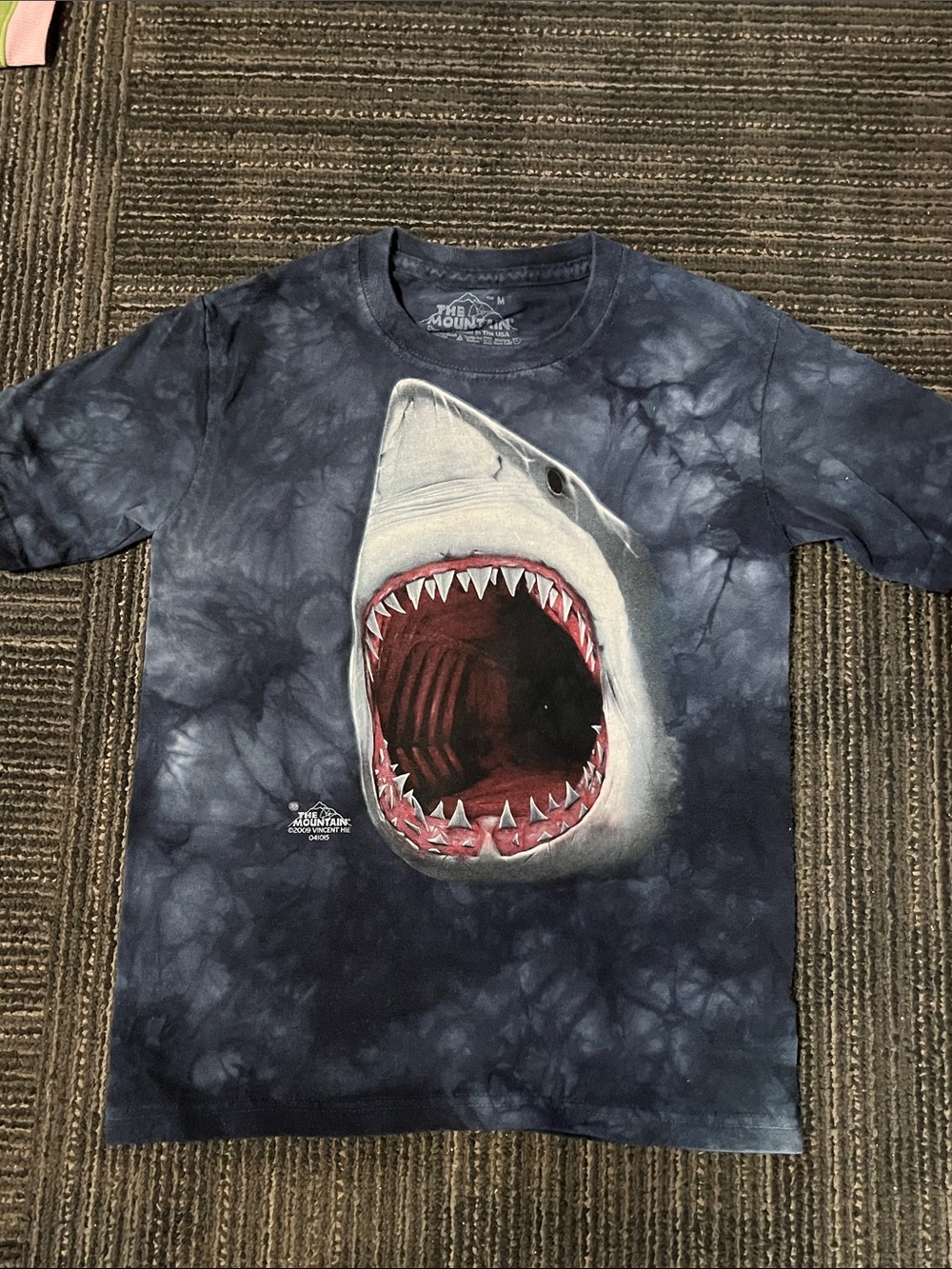 Vintage 2009 The Mountain Navy Tie-Dye AOP Shark Mouth Graphic Tee